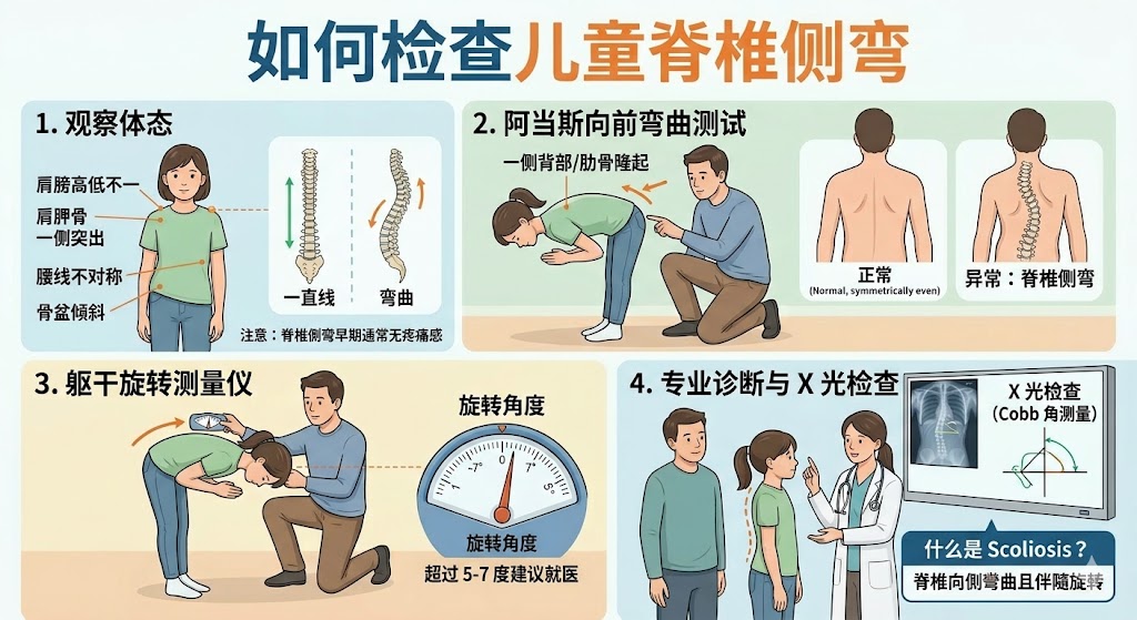 find out scoliosis 如何检查儿童脊柱侧弯